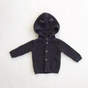 Carters gray bear ear hooded cardigan EUC 3m & 6m